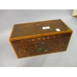 Early 19th Century satinwood hand painted crossbanded and inlaid three division tea caddy,
