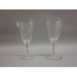 Pair of Whitefriars Elizabeth II glass commemorative goblets with air twist stems