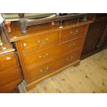 Small late 19th Century ash chest of two short and two long drawers with brass handles,