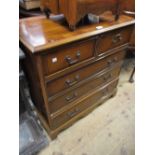 Reproduction yew wood chest of two short and three long drawers,