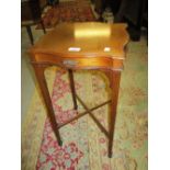 Edwardian mahogany and line inlaid jardiniere stand with a single frieze drawer raised on square