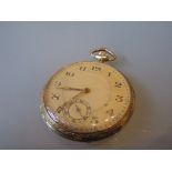 Art Deco 14ct gold cased open face pocket watch with champagne dial,