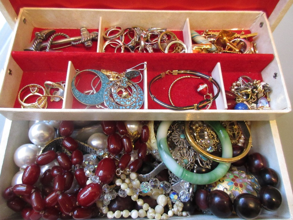 Two jewellery boxes containing a quantity of various costume jewellery including an amber coloured - Image 2 of 2