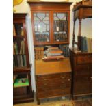 Edwardian mahogany and satinwood crossbanded bureau bookcase,