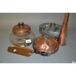 Two copper bed warmers, a galvanised bed warmer, copper warming pan,