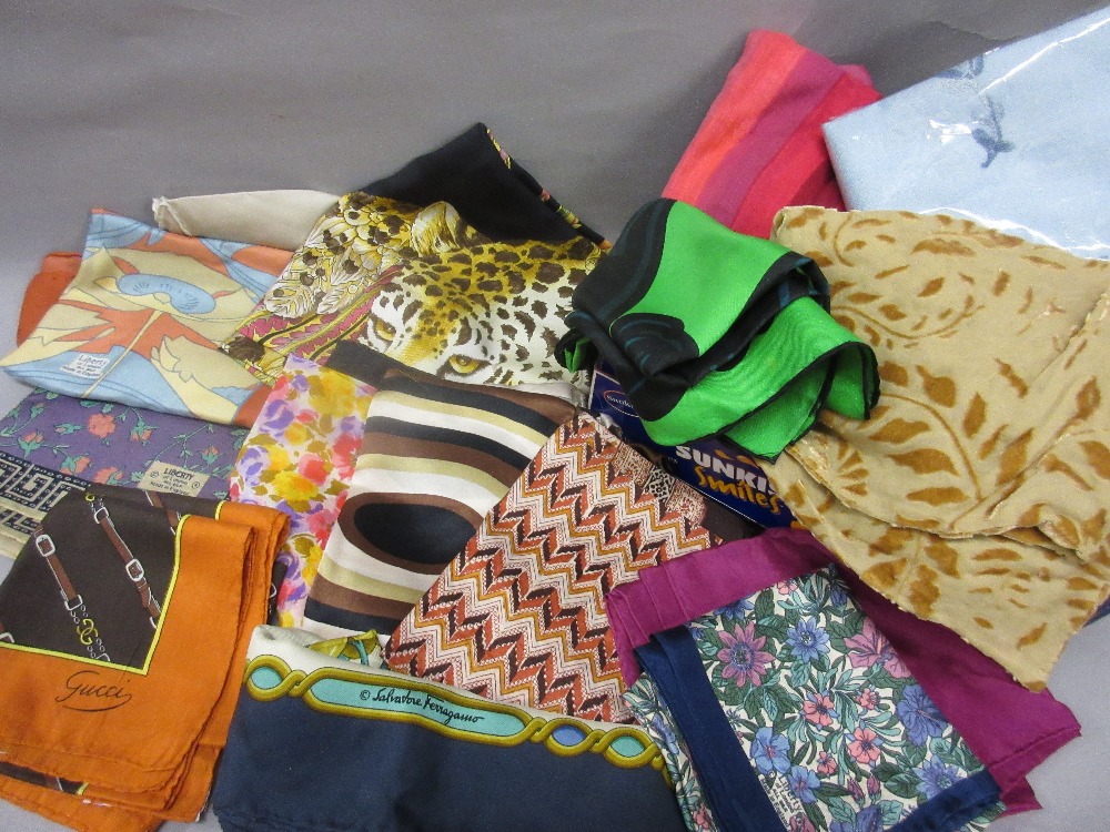 Quantity of various ladies silk and other scarves including Liberty, Gucci etc.