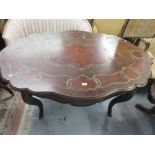 Late 19th or early 20th Century Continental cut brass and amboyna inlaid centre table,