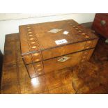 Victorian figured walnut and parquetry inlaid work box,