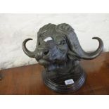 20th Century brown patinated bronze head of a water buffalo,