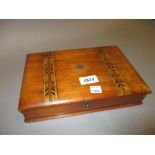 Victorian walnut parquetry inlaid book form writing box