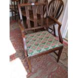 George III mahogany open armchair with a needlepoint drop-in seat together with a George III