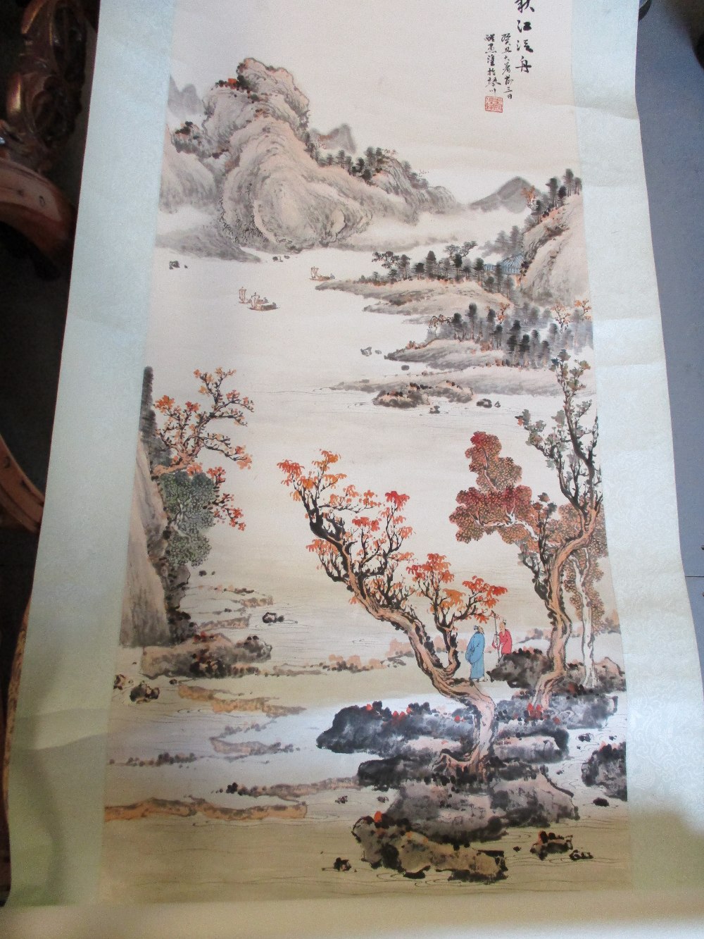 Two 20th Century Chinese scroll pictures in original boxes
