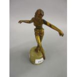 Small Art Deco gilded spelter figure of a girl dancer mounted on an alabaster base