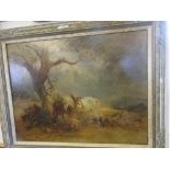 19th Century oil sketch on panel, horses at rest beneath a tree, 18ins x 23ins,