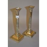 Pair of 19th Century silver plated Corinthian column candlesticks