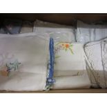 Quantity of various table linens including crochet and embroidered,