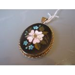 19th Century yellow metal and pietra dura pendant of oval floral design CONDITION REPORT