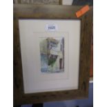 Small framed watercolour, study of an oriel window,