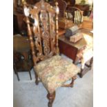 19th Century walnut side chair in Carolean style,