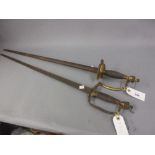 Two steel swords with gilt hilts and pommels,