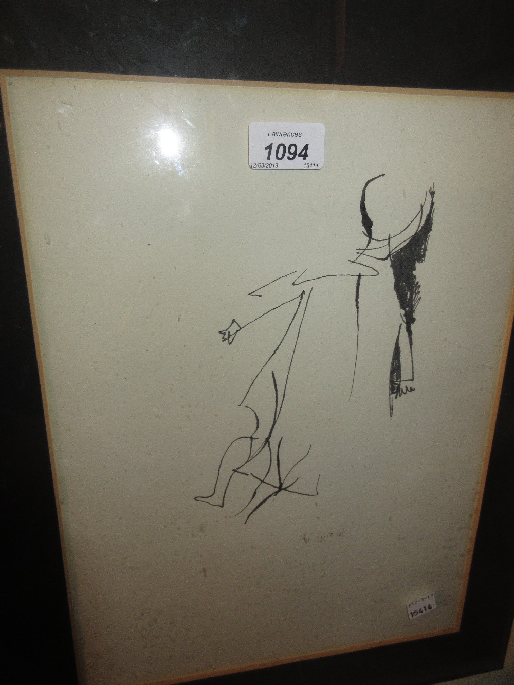 1960's Ink figural sketch, signed indistinctly and dated 1960, 14ins x 10.