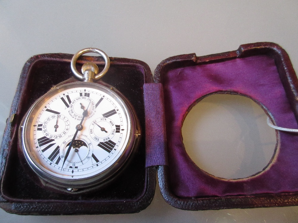 Large silver cased calendar watch with moonphase movement, the dial inscribed Mappin & Webb, London, - Image 2 of 3