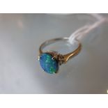 18ct White gold opal doublet set ring with diamond set shoulders CONDITION REPORT