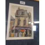 John Lindfield, watercolour, ' A Chelsea Newsagent ', signed and dated 1945,