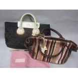 Ladies fabric and leather shoulder bag by Radley together with a Radley leather handbag of abstract