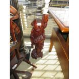 Large mid 20th Century Chinese carved hardwood lamp base in the form of a standing figure,