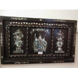 Pair of 19th Century Chinese hardwood and mother of pearl inlaid rectangular wall plaques,