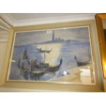 Olaf Barnett, signed watercolour, boatmen off the Grand Canal Venice (signed twice),