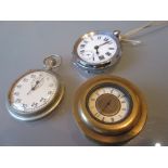 Chrome cased keywind open face pocket watch with enamel dial,