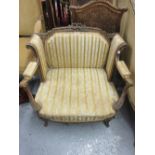 Small 19th Century French carved giltwood open arm salon chair,