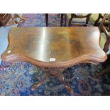 Victorian figured walnut fold-over card table,