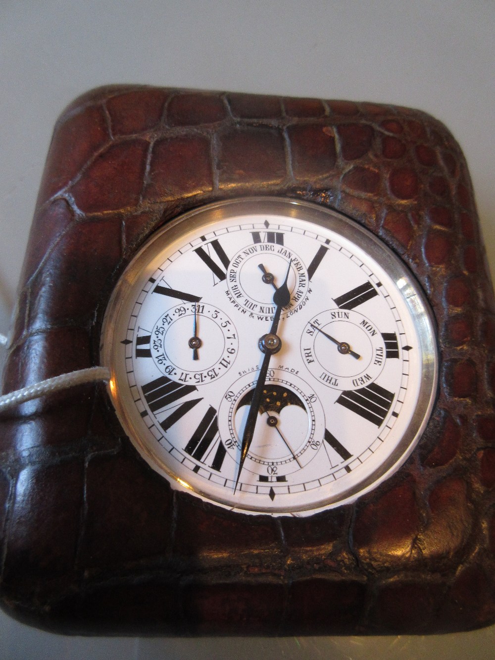 Large silver cased calendar watch with moonphase movement, the dial inscribed Mappin & Webb, London,