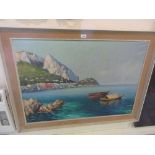 Guida Odierna, large oil on canvas, moored rowing boats off the coast of Amalfi,