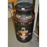 Large floral painted milk churn with cover