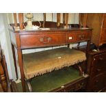 Edwardian mahogany and inlaid bow fronted two drawer serving table with galleried top on square