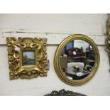 Small circular gilt framed wall mirror and a small rectangular carved and gilded Florentine style