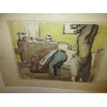 Harold Hope Read, watercolour on paper, bedroom scene,