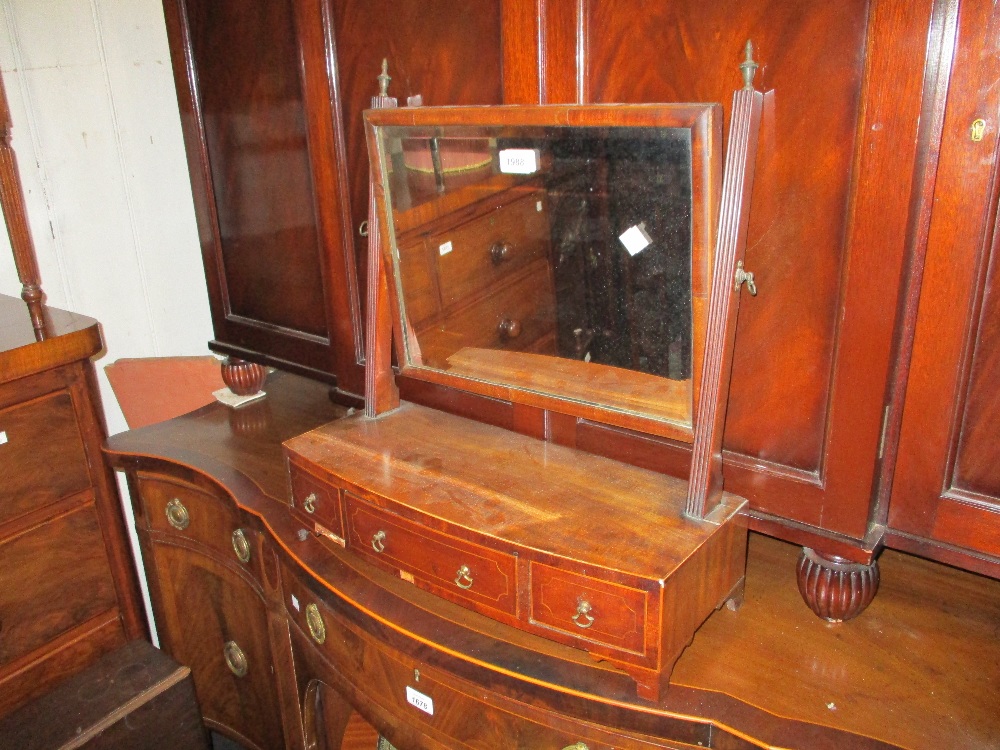 George III mahogany rectangular swing frame box toilet mirror with a three drawer base