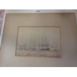 William Callow, monogrammed ink, wash and pencil, maritime scene with a naval engagement,