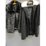 Ladies three quarter length black fur coat, three quarter length mink collared black woollen coat,