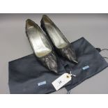 Pair of Prada ladies black leather court shoes with kitten heels (resoled), size 37.5, complete with