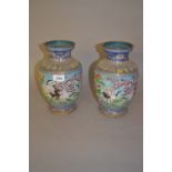 Pair of Chinese cloisonne baluster form vases decorated with herons and flowers within a