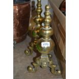 Pair of cast brass and wrought iron fire dogs