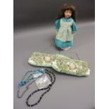 Pair of green silk sequinned and beaded ladies evening purses, small bag containing a quantity of