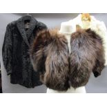 Three various fur stoles, fur hat and a Persian lamb coat