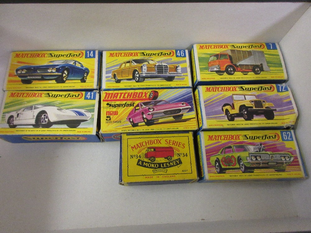Boxed Matchbox Lesney No. 34 Volkswagon van together with seven various boxed Matchbox vehicles